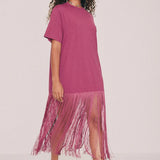 Bohemian Traders Fringed T-Shirt Dress - Magenta