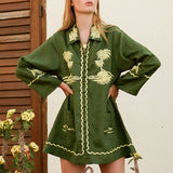 Bohemian Traders Embroidered Shirt Dress - Jungle Green