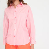 Chiara Long Sleeve Shirt - Pinstripe Pink / Spicy Orange