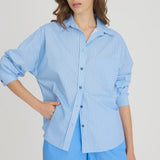 LMND Chiara Long Sleeve Shirt - Pinstripe Powder Blue/Navy