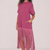 Bohemian Traders Fringed T-Shirt Dress - Magenta