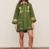 Bohemian Traders Embroidered Shirt Dress - Jungle Green