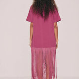 Bohemian Traders Fringed T-Shirt Dress - Magenta