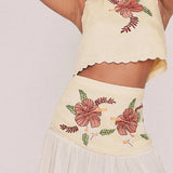 Bohemian Traders Paloma Embroidered Yoke Midi Skirt