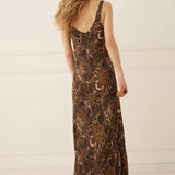 Spell Damask Bias Dress - Walnut Brown