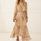 Spell Damask Button Through Gown - Chai Yellow
