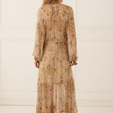 Spell Damask Button Through Gown - Chai Yellow