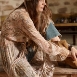 Spell Damask Button Through Gown - Chai Yellow