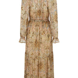 Spell Damask Button Through Gown - Chai Yellow
