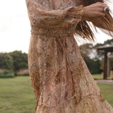 Spell Damask Button Through Gown - Chai Yellow