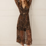 Spell Damask Button Through Gown - Walnut Brown