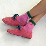 LeBon Embroidered Colour Block Girlfriend Sock - Rose, Green & Heart