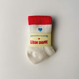 LeBon Embroidered Colour Block Girlfriend Socks - Blue, Red & Heart