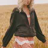 Spell Fontaine Leather Bomber Jacket - Vintage Brown