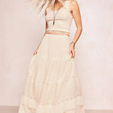 Spell Ines Tiered Maxi Skirt - Light Sand